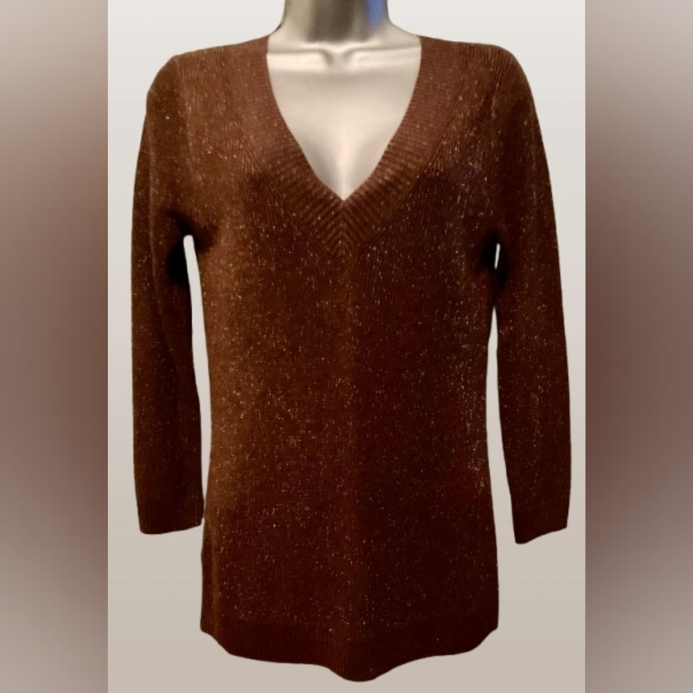 L'AGENCE Deep Brown Sparkle V-Neck Sweater (Nwt)*Sale*